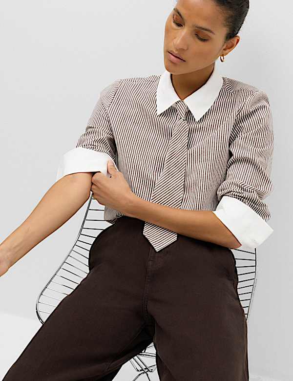Pure Cotton Striped Tie Detail Shirt - NL