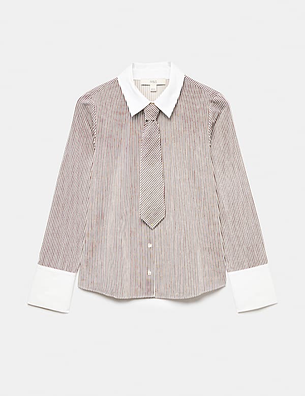 Pure Cotton Striped Tie Detail Shirt - NL