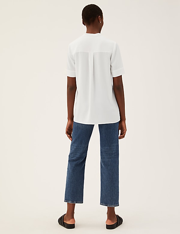 V-Neck Pintuck Short Sleeve Popover Blouse