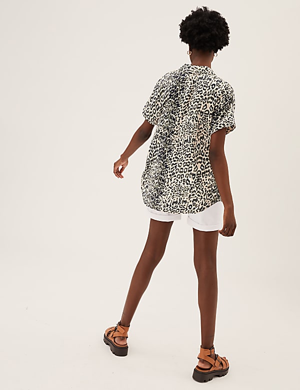 Animal Print Collared Popover Blouse