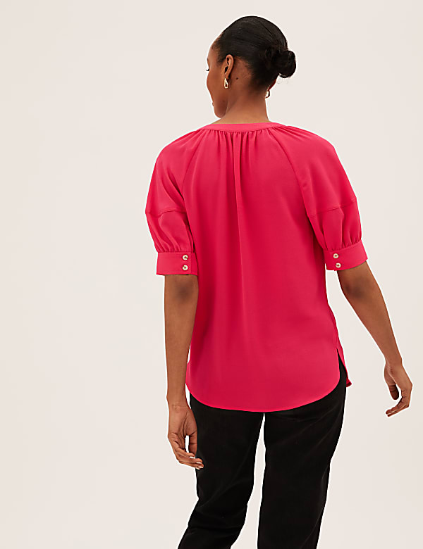 V-Neck Puff Sleeve Popover Blouse