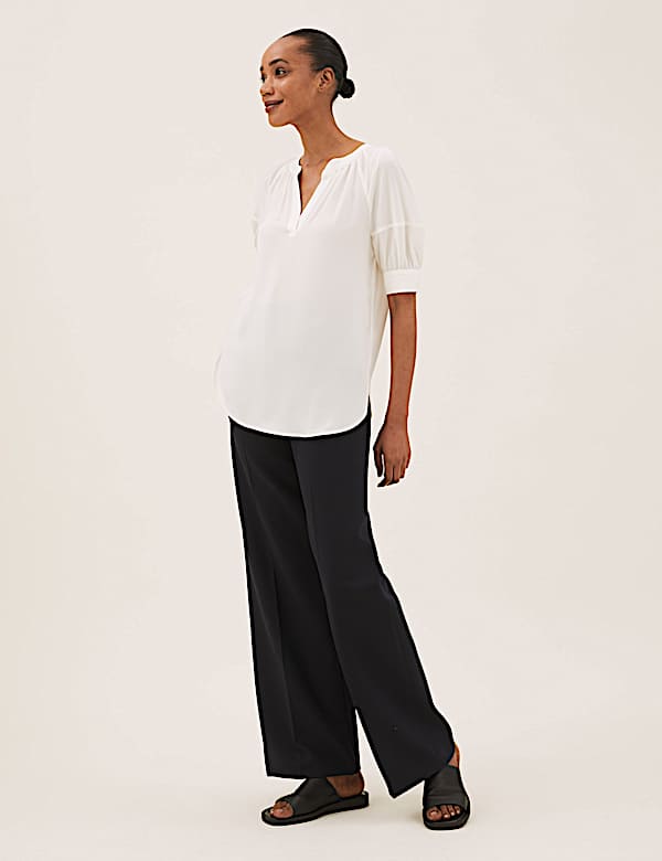 V-Neck Puff Sleeve Popover Blouse