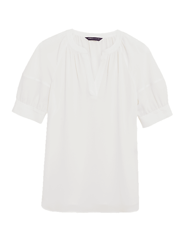 V-Neck Puff Sleeve Popover Blouse