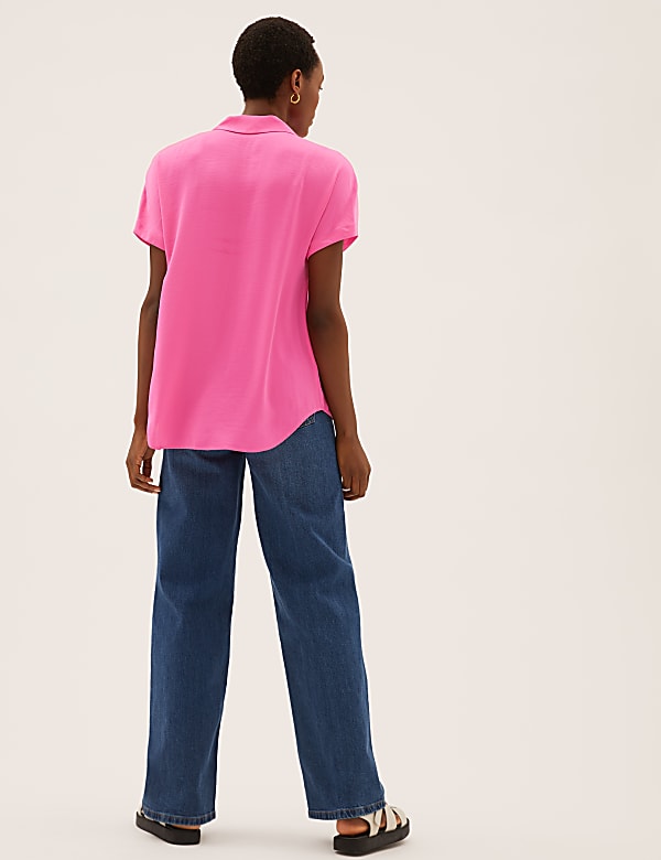 Collared Short Sleeve Popover Blouse