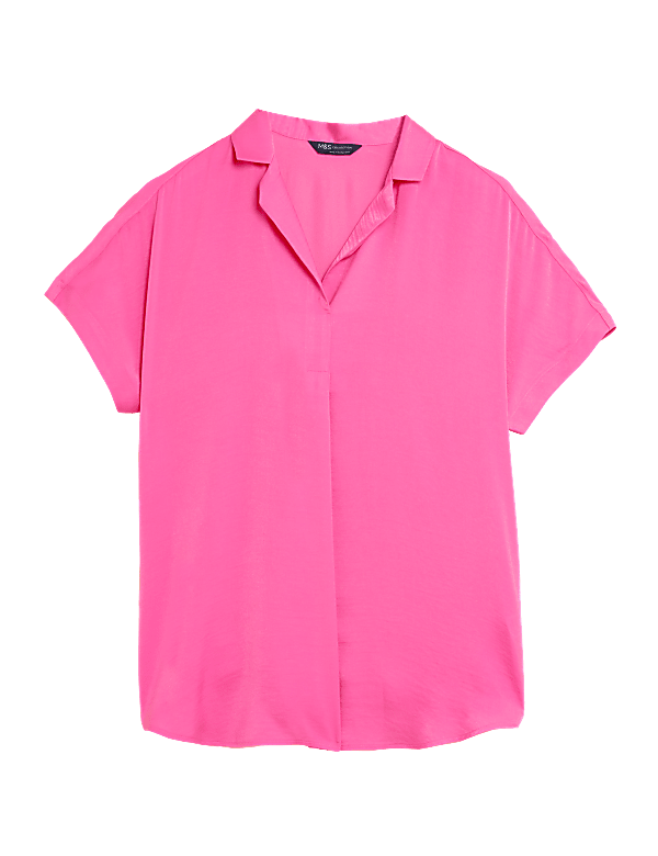 Collared Short Sleeve Popover Blouse