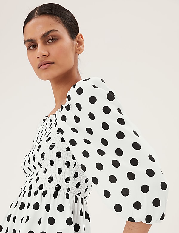 Polka Dot Square Neck 3/4 Sleeve Peplum Top