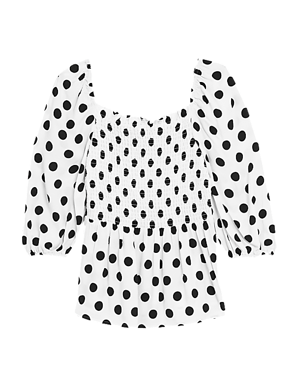 Polka Dot Square Neck 3/4 Sleeve Peplum Top