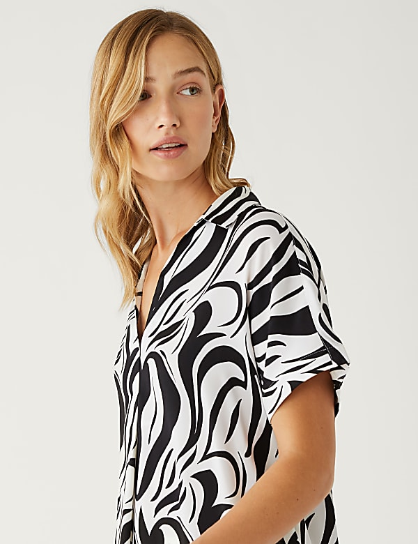 Satin Printed Popover Blouse