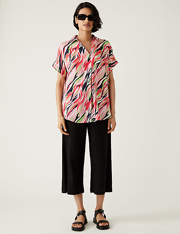 Satin Printed Popover Blouse