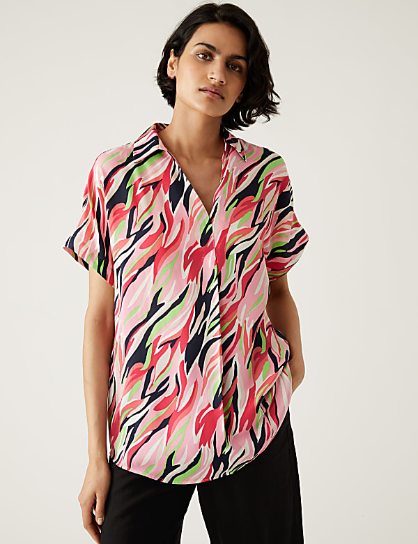 Satin Printed Popover Blouse