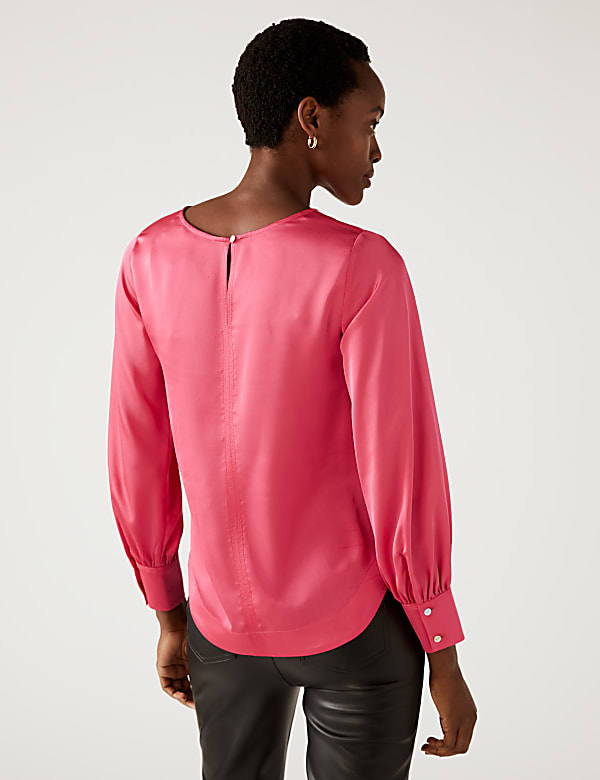 Satin Round Neck Long Sleeve Top