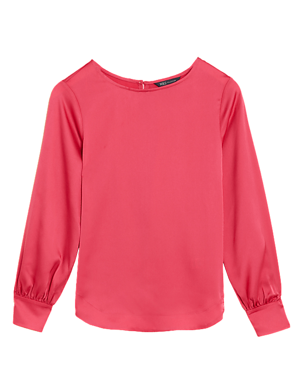 Satin Round Neck Long Sleeve Top