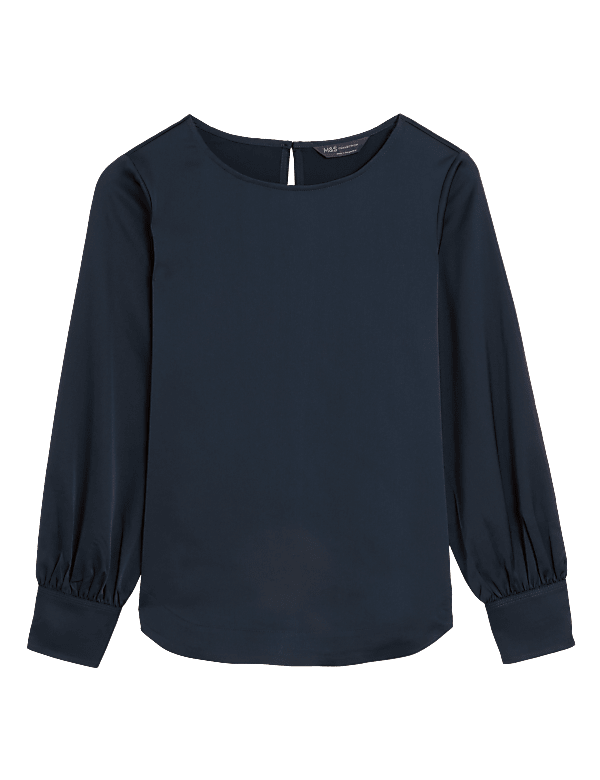 Satin Round Neck Long Sleeve Top