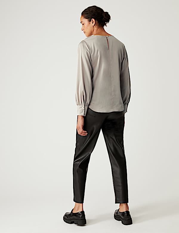 Satin Round Neck Long Sleeve Top