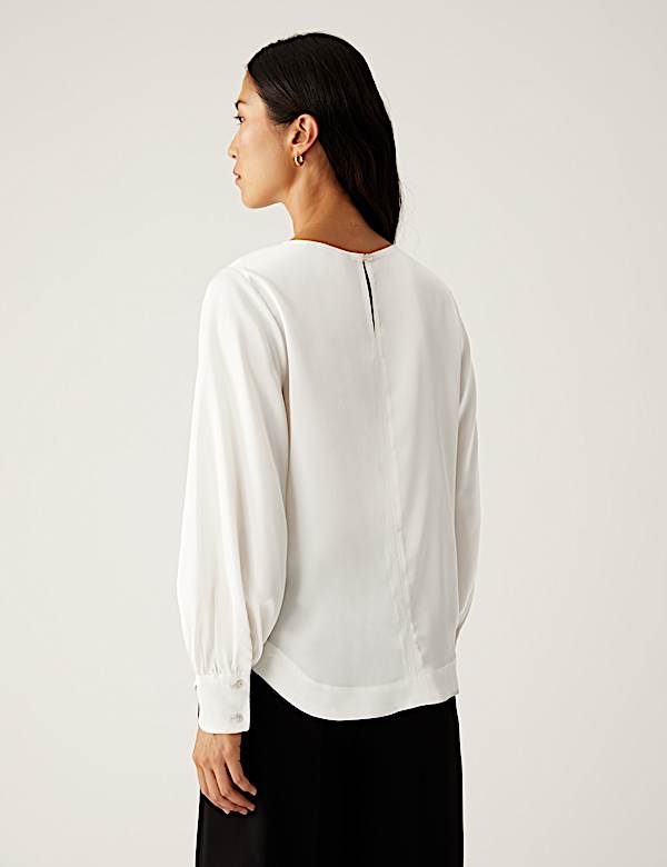Satin Round Neck Long Sleeve Top