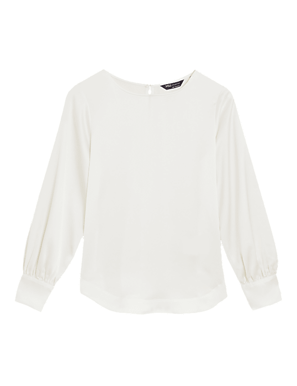 Satin Round Neck Long Sleeve Top