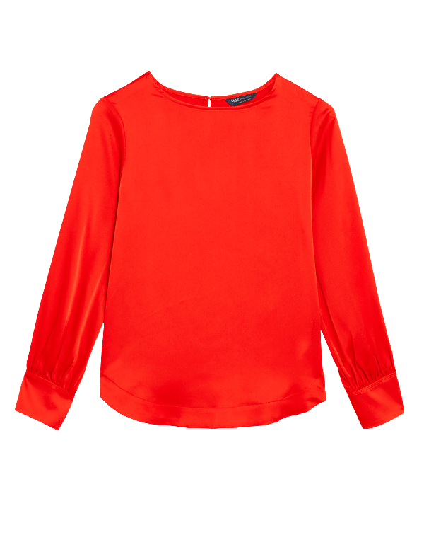 Satin Round Neck Long Sleeve Top