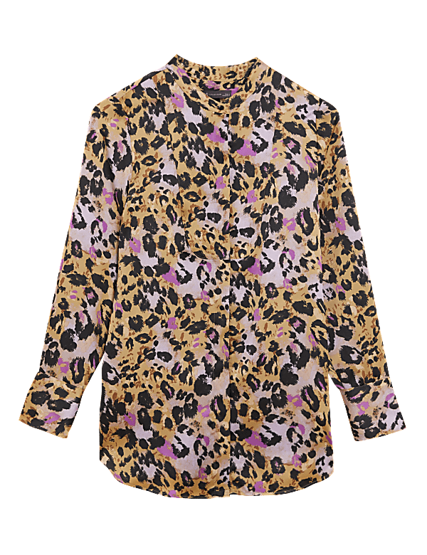 Animal Print Collared Bib Detail Shirt