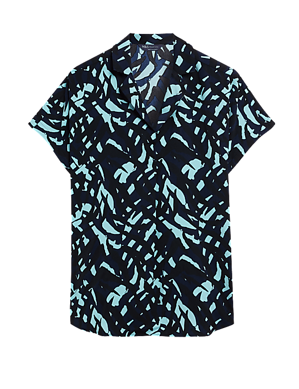 Printed Short Sleeve Popover Blouse