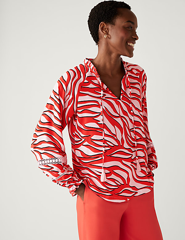 Printed Tie Neck Blouse