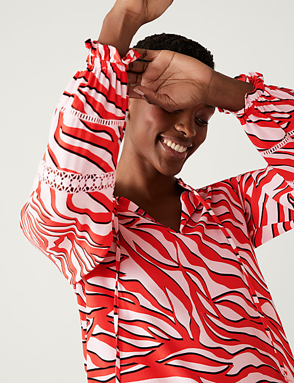 Printed Tie Neck Blouse