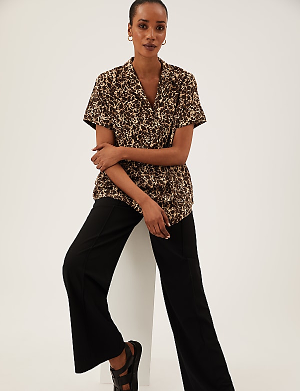 Animal Print Short Sleeve Popover Blouse