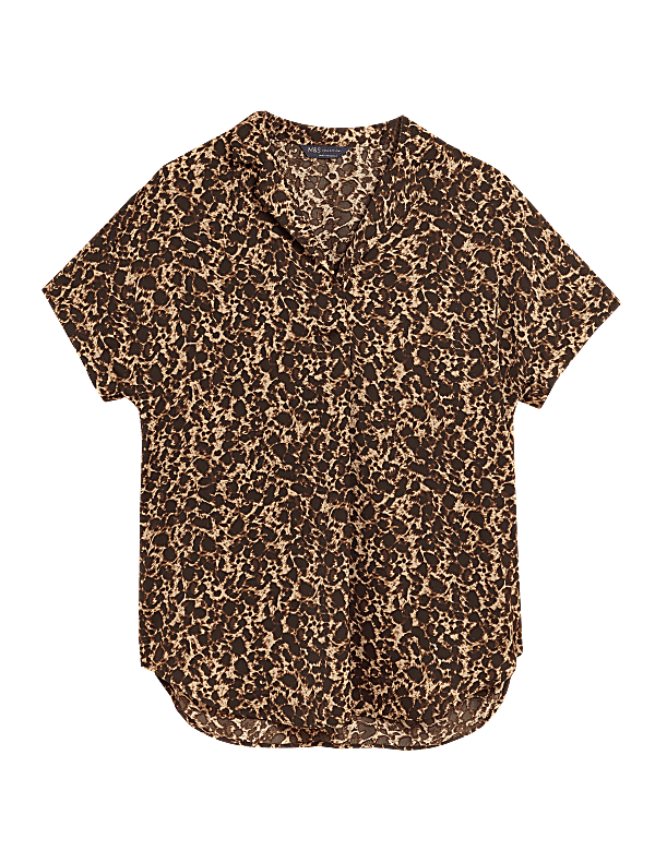 Animal Print Short Sleeve Popover Blouse