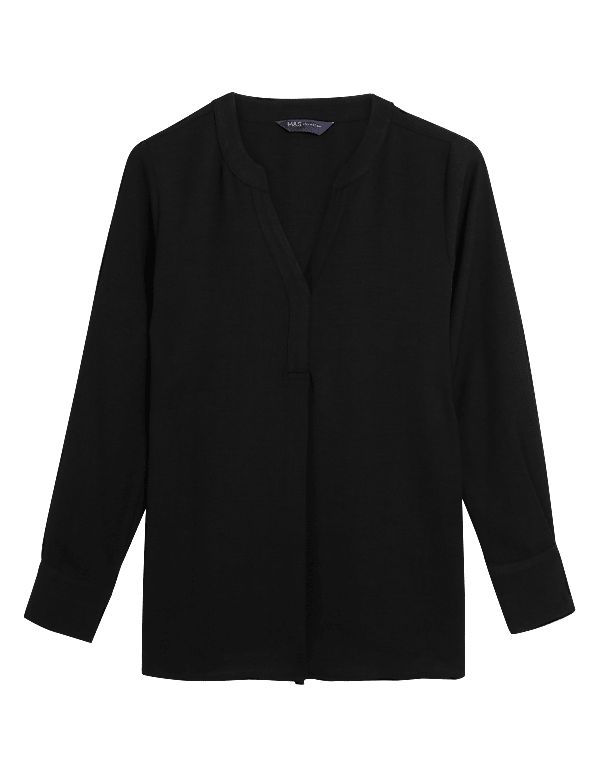 V-Neck Long Sleeve Popover Blouse