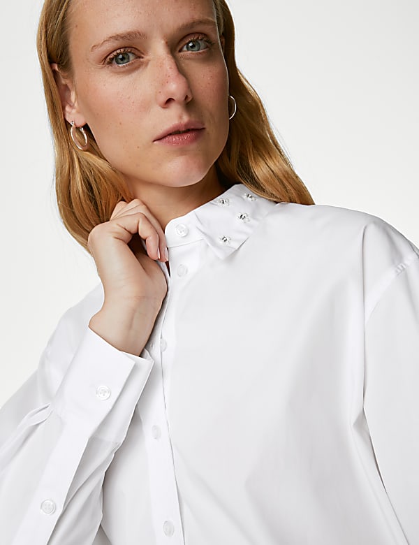 Pure Cotton Embellished Collared Shirt
