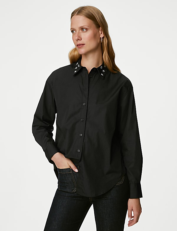 Pure Cotton Embellished Collared Shirt