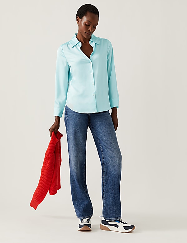 Satin Collared Long Sleeve Shirt