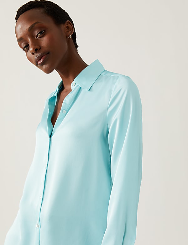 Satin Collared Long Sleeve Shirt
