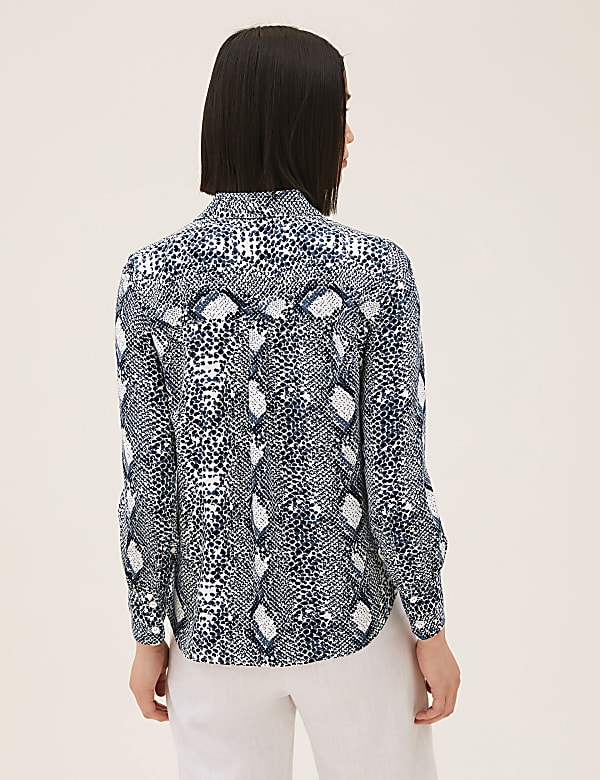 Snake Print Collared Long Sleeve Shirt