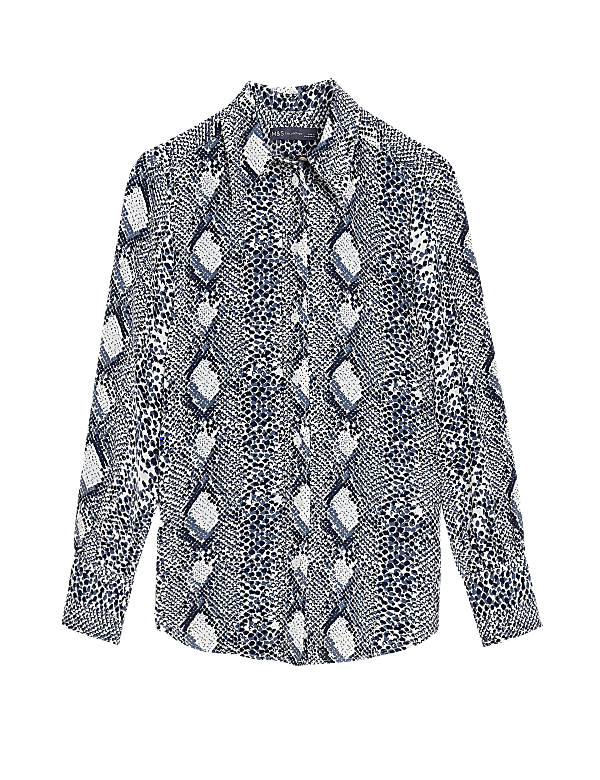 Snake Print Collared Long Sleeve Shirt