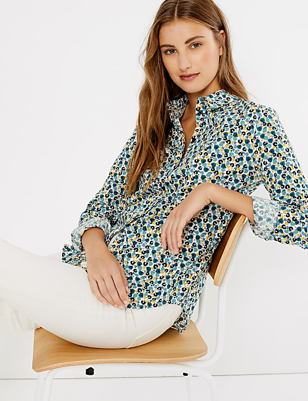 Pima Cotton Floral Button Detailed Shirt
