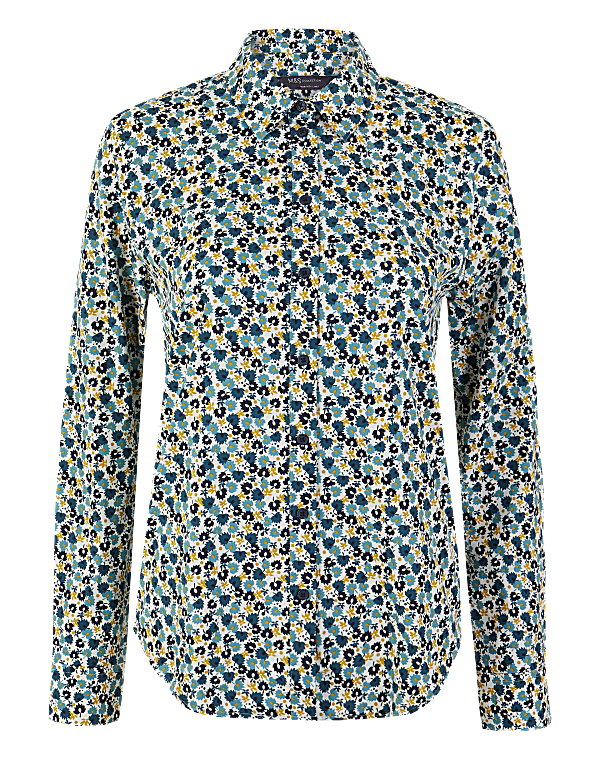 Pima Cotton Floral Button Detailed Shirt