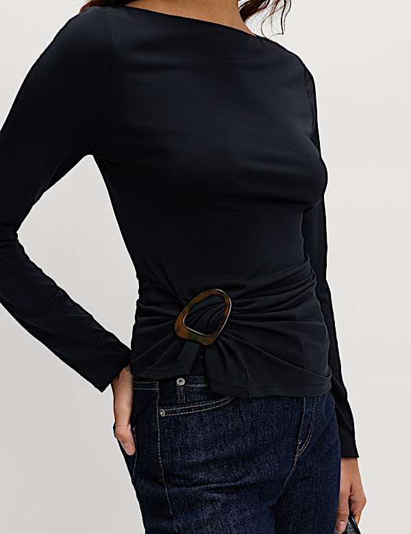 Jersey top met hardwaredetail en schildpadmotief - BE