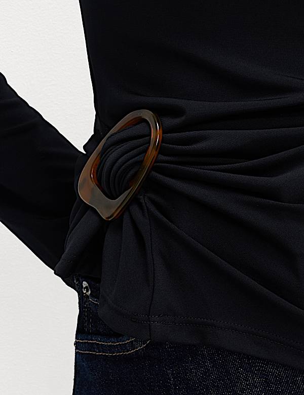 Jersey top met hardwaredetail en schildpadmotief - BE