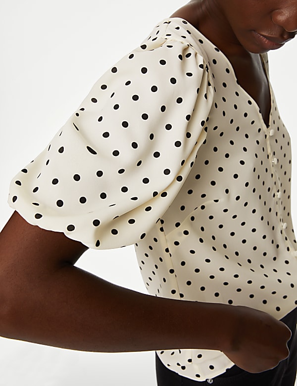Printed V-Neck Puff Sleeve Blouse