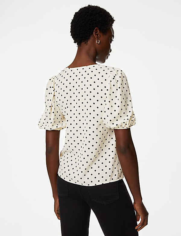 Printed V-Neck Puff Sleeve Blouse