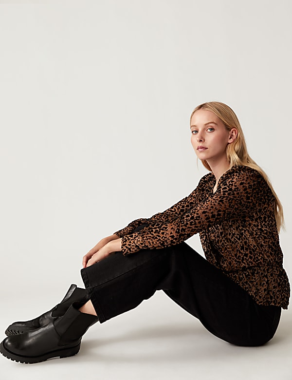 Jacquard Animal Print V-Neck Wrap Top