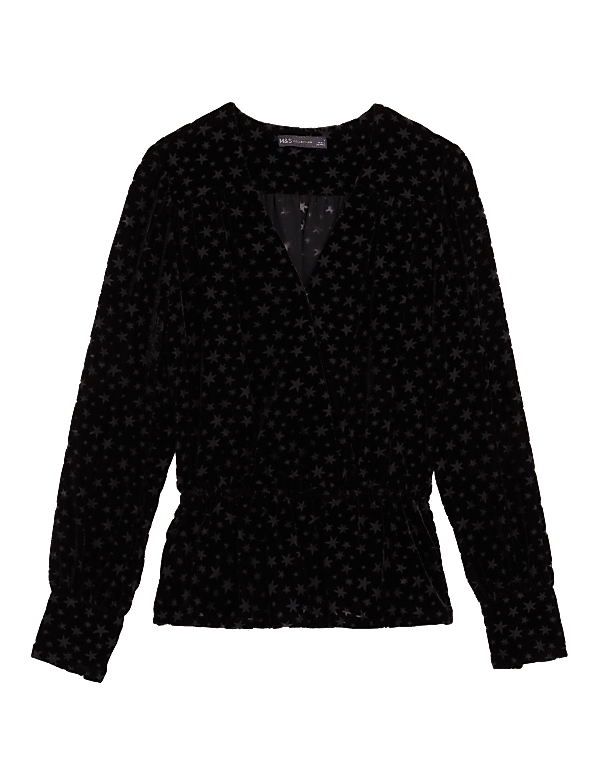 Jacquard Star Print V-Neck Wrap Top