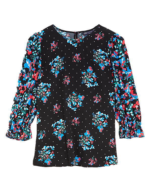 Floral Round Neck 3/4 Sleeve Top