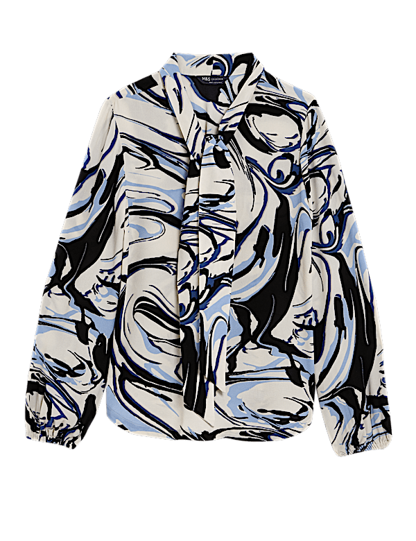 Printed Tie Neck Blouse