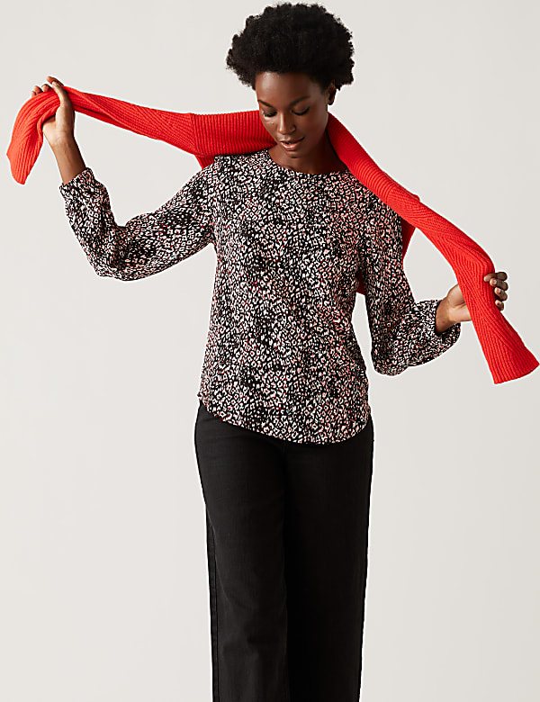 Woven Printed Round Neck Top