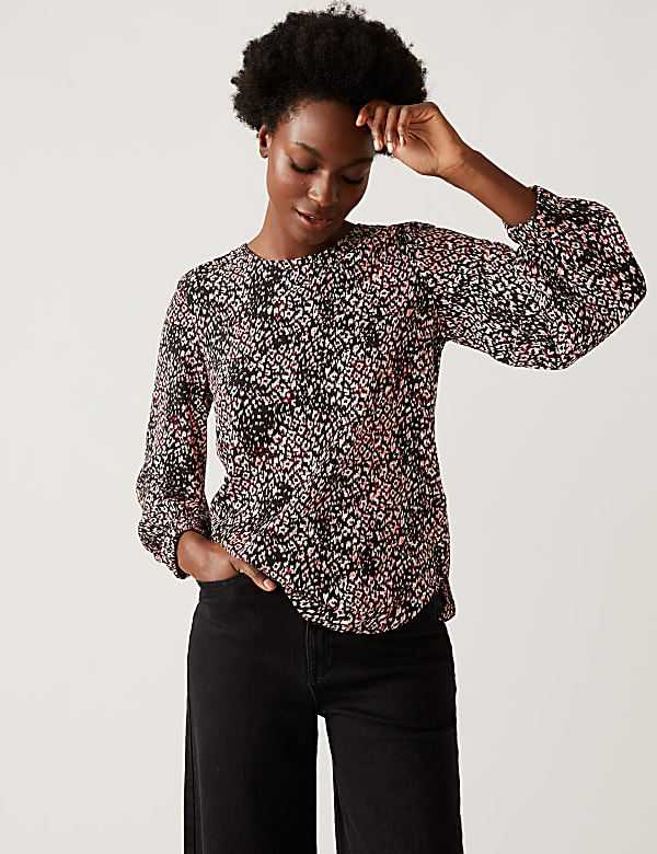 Woven Printed Round Neck Top