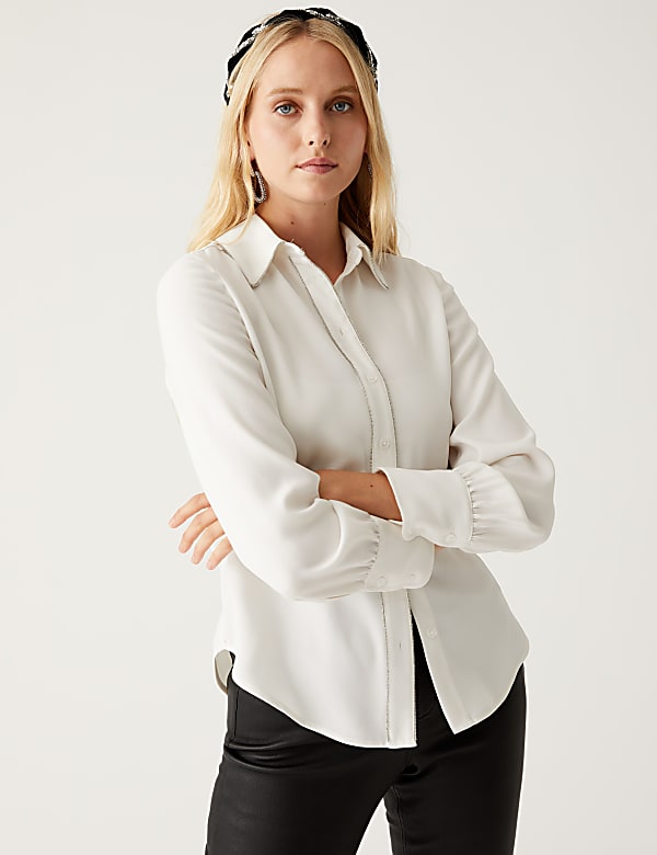 Embellished Collared Long Sleeve Shirt
