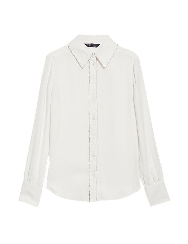 Embellished Collared Long Sleeve Shirt