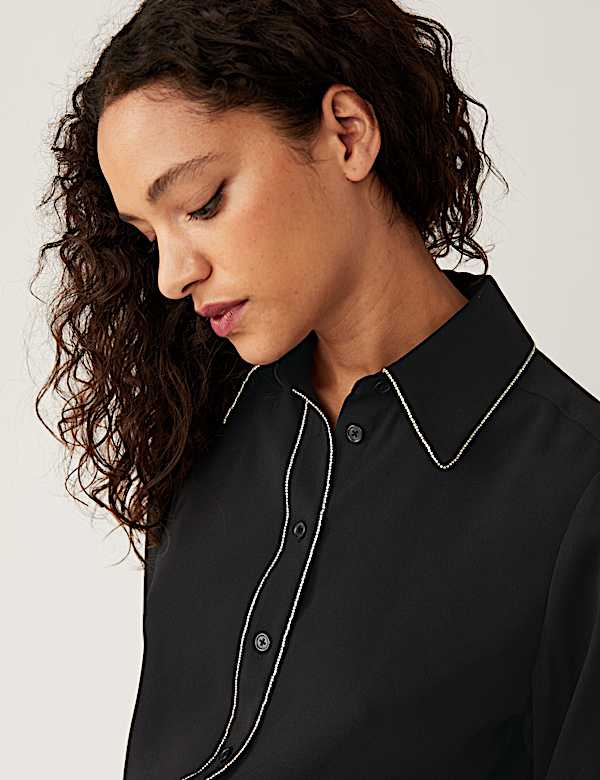 Embellished Collared Long Sleeve Shirt