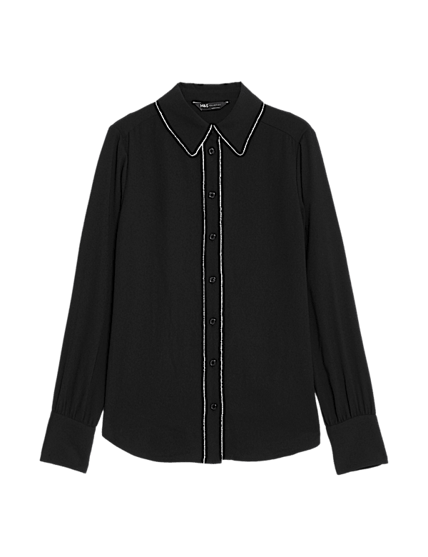 Embellished Collared Long Sleeve Shirt